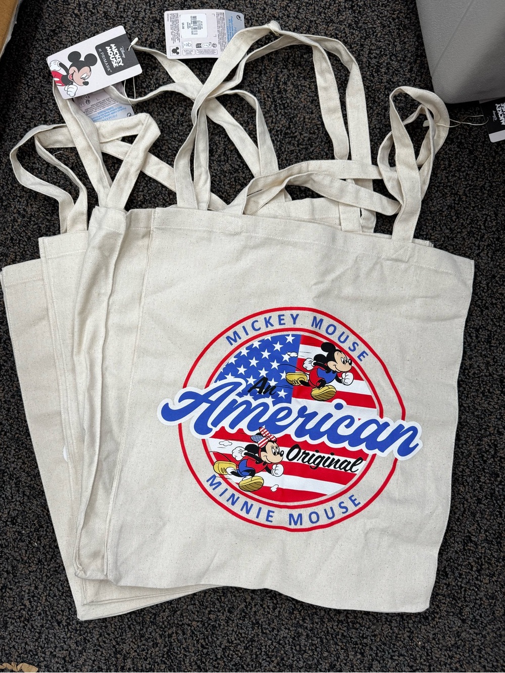 Disney x Primark Americana Mickey & Minnie Reusable Canvas Tote **LOT of 4**